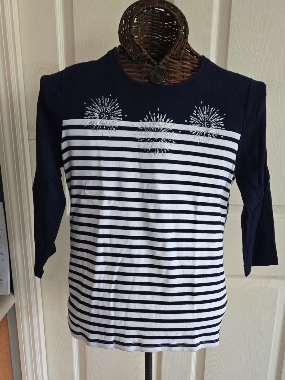 Kim Rogers Navy Shirt And White Stripe Top-Size L